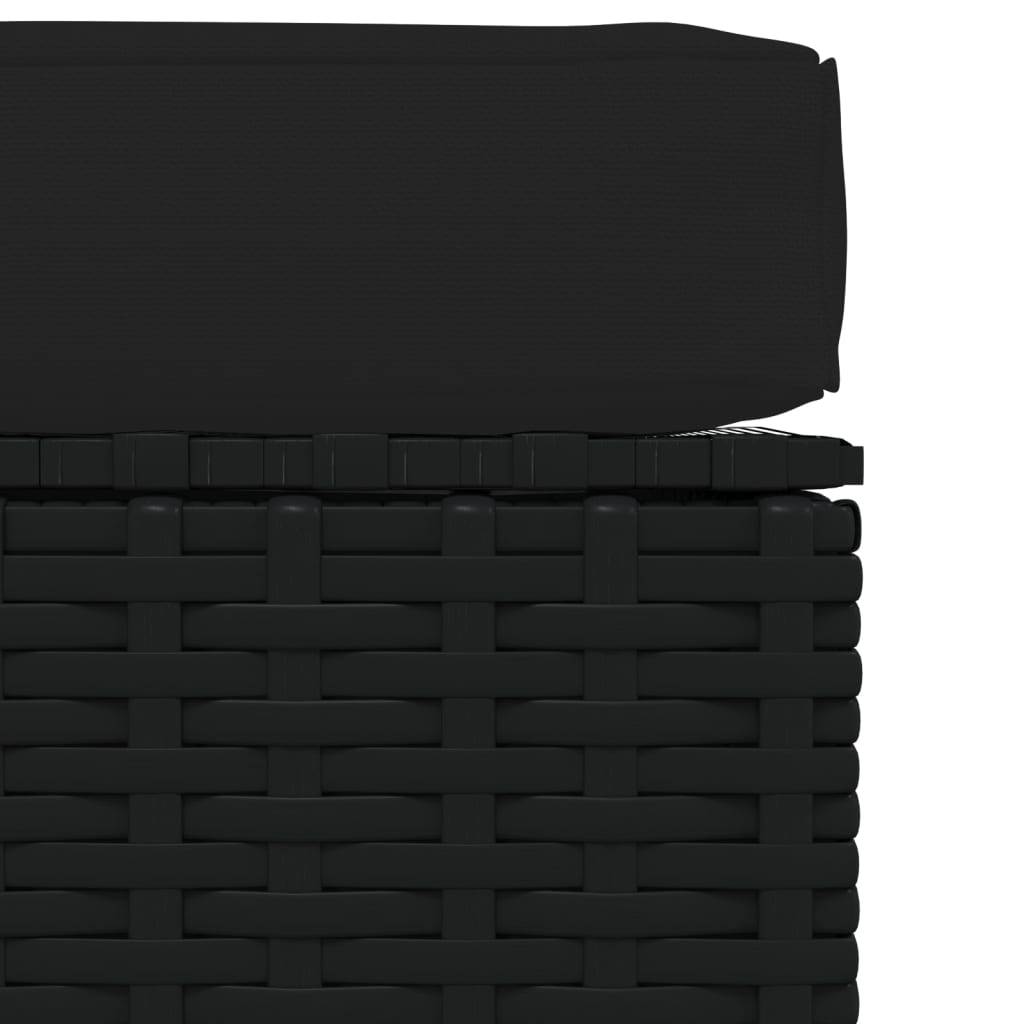 vidaXL Gartenhocker mit Kissen Schwarz 70x70x30 cm Poly Rattan