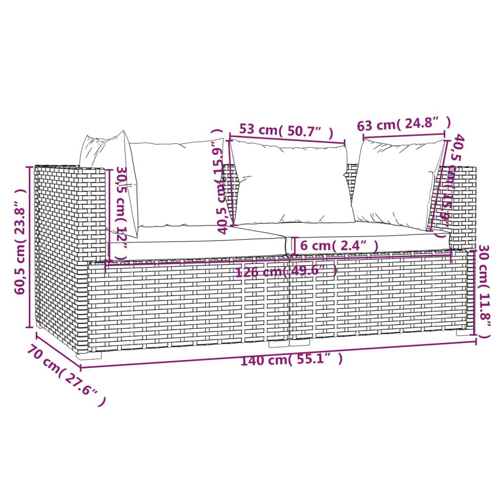 vidaXL 3-tlg. Garten-Lounge-Set mit Kissen Schwarz Poly Rattan