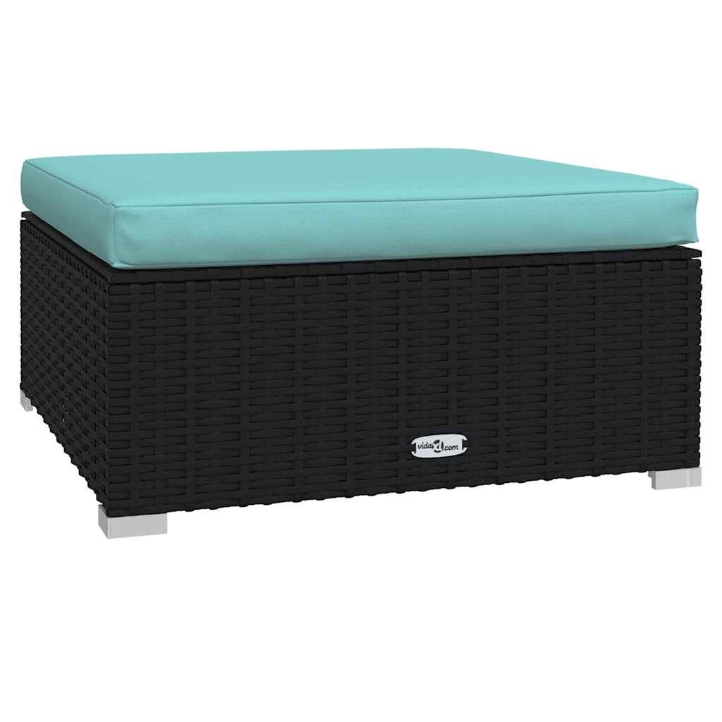 vidaXL Garten-Fußhocker mit Kissen Schwarz 70x70x30 cm Poly Rattan