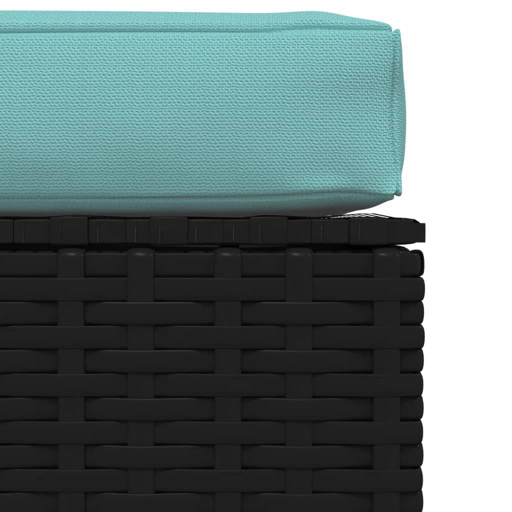 vidaXL Garten-Fußhocker mit Kissen Schwarz 70x70x30 cm Poly Rattan