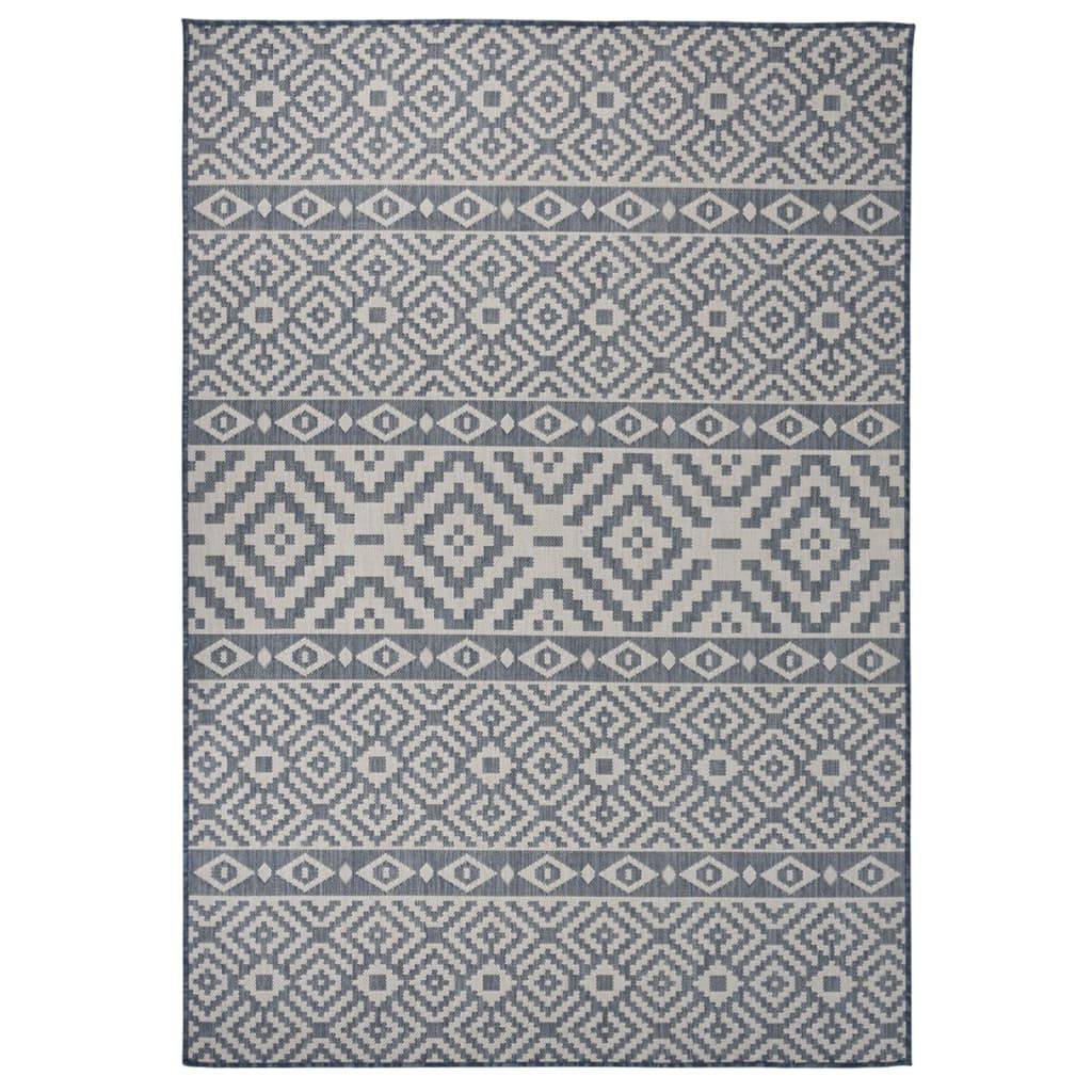 vidaXL Outdoor-Teppich Flachgewebe 160x230 cm Blau Gestreift