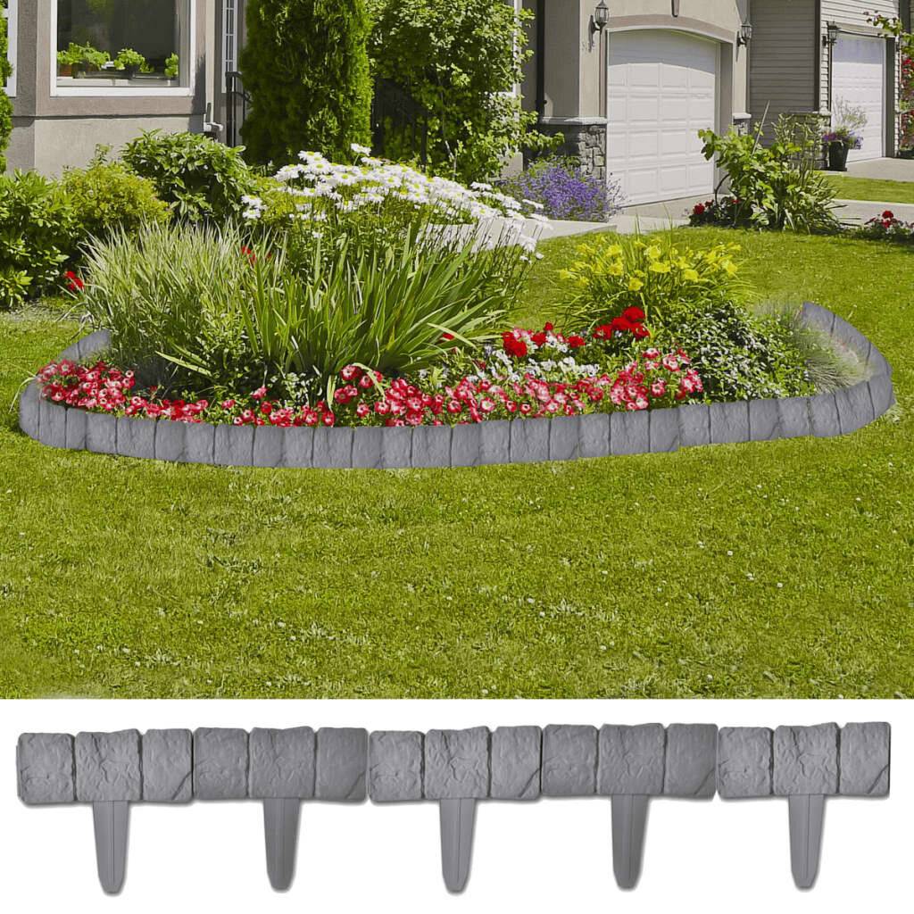 Kunststoff Garten- / Rasenzaun Steinoptik 41 tlg. 10 m