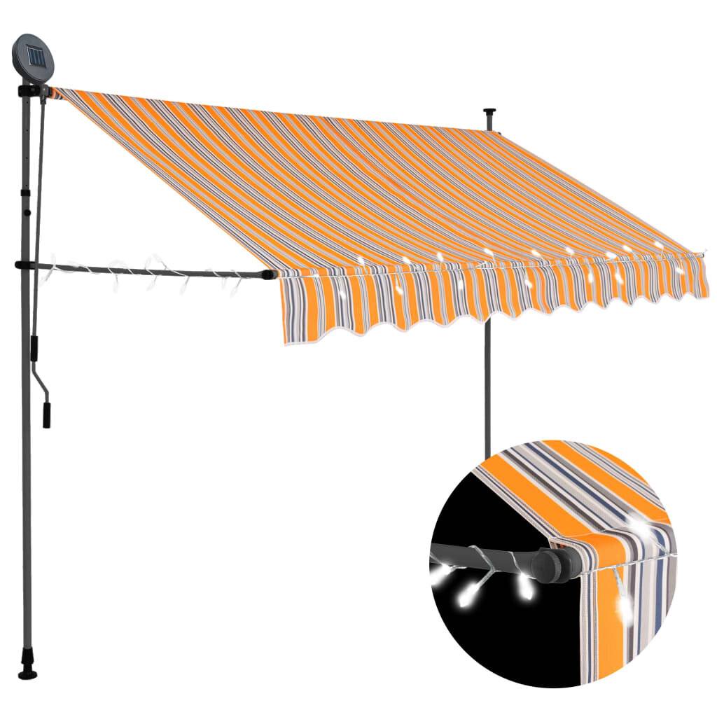 Einziehbare Markise Handbetrieben mit LED 300 cm Gelb Blau