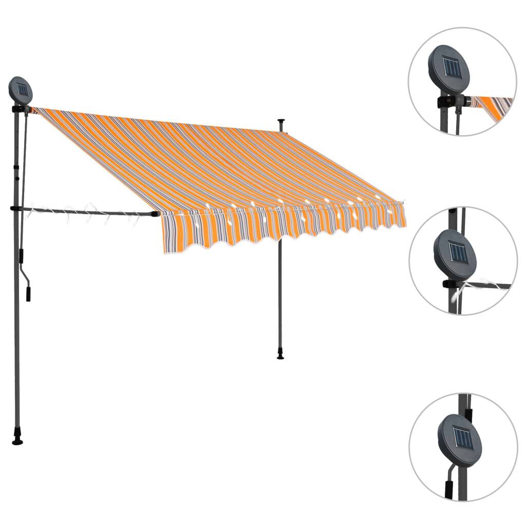 Einziehbare Markise Handbetrieben mit LED 300 cm Gelb Blau