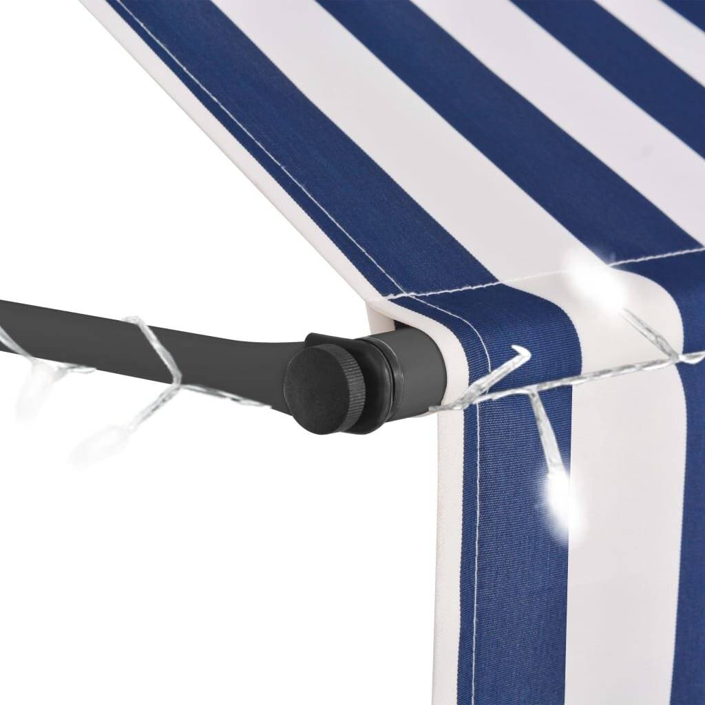 Einziehbare Markise Handbetrieben mit LED 250 cm Blau Weiß
