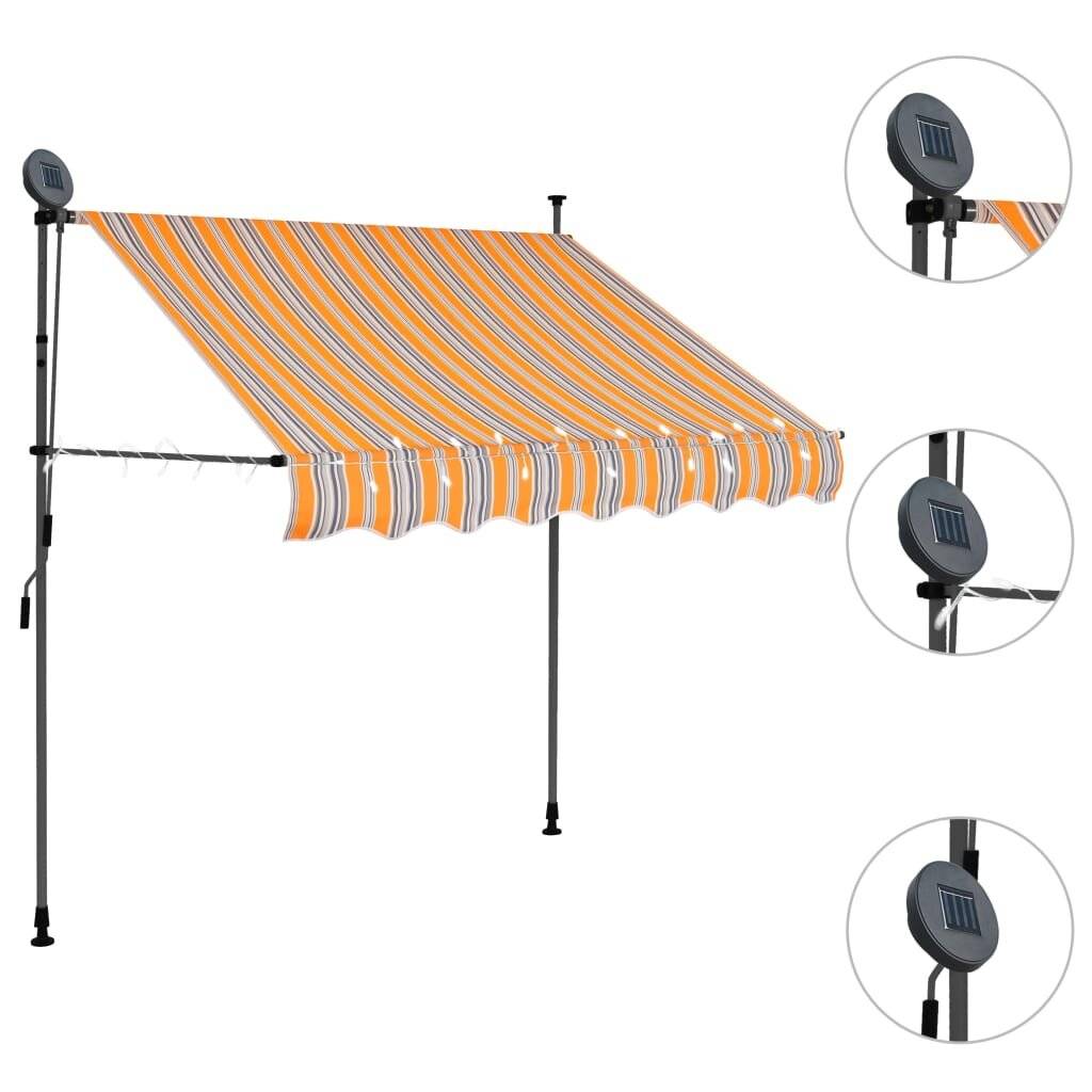 Einziehbare Markise Handbetrieben mit LED 200 cm Gelb Blau