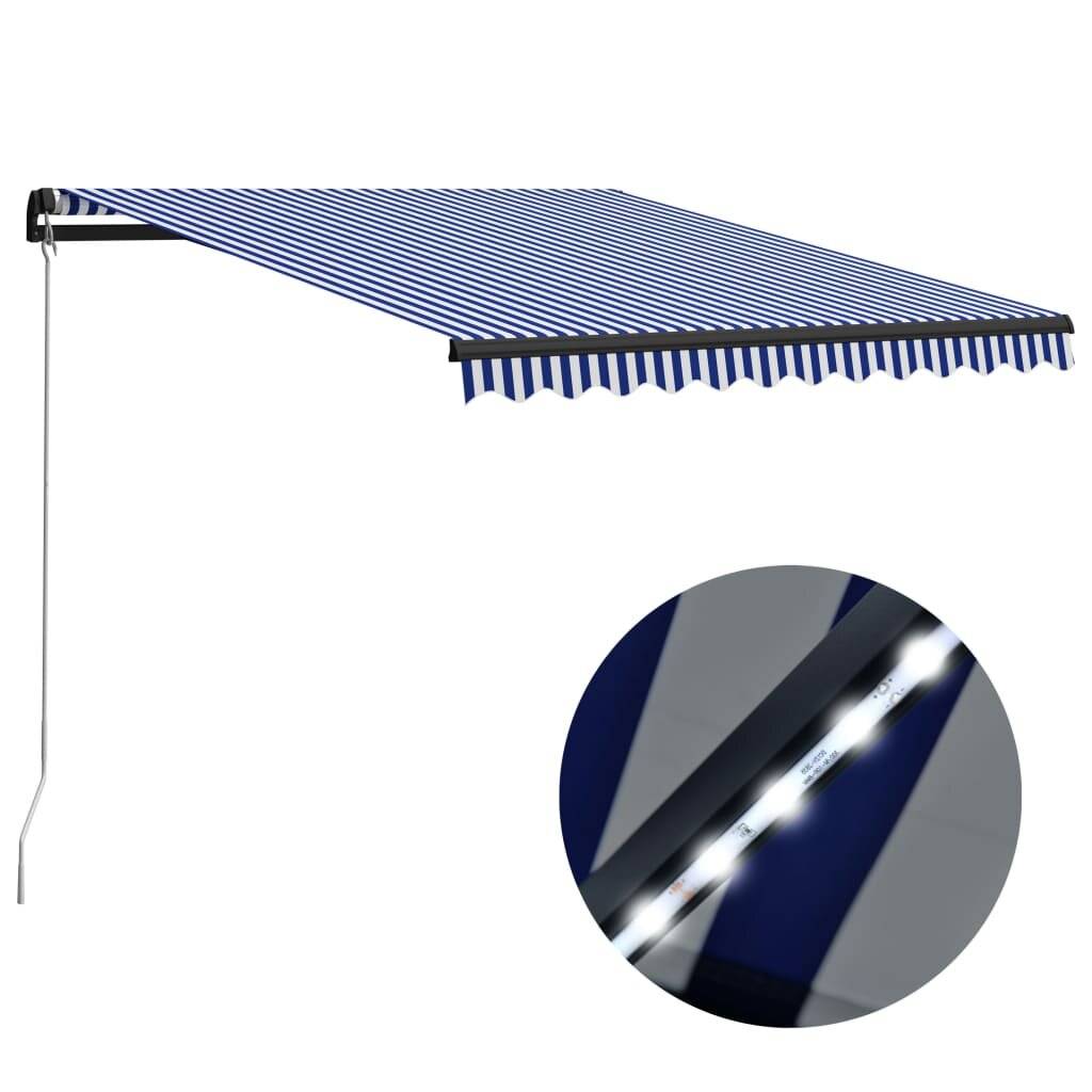 Einziehbare Markise Handbetrieben mit LED 300x250 cm Blau Weiß