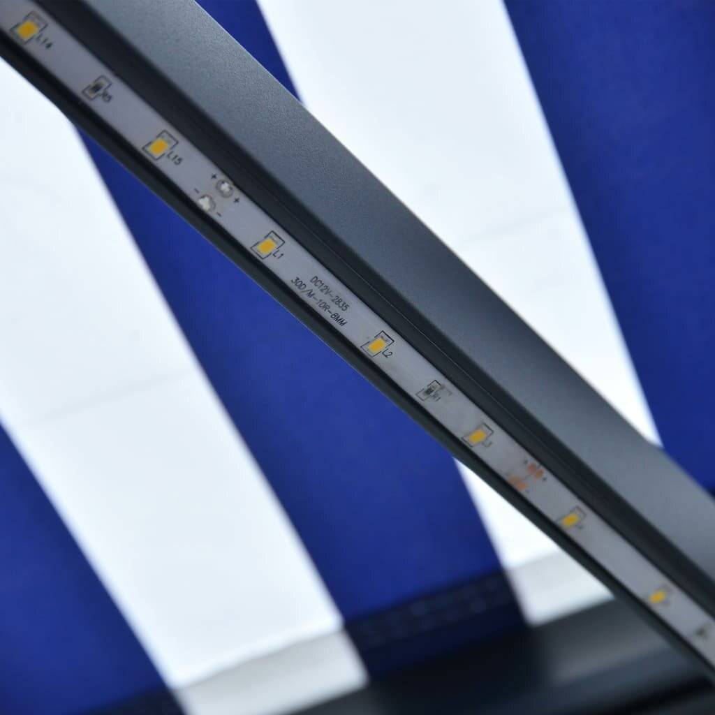 Einziehbare Markise Handbetrieben mit LED 300x250 cm Blau Weiß