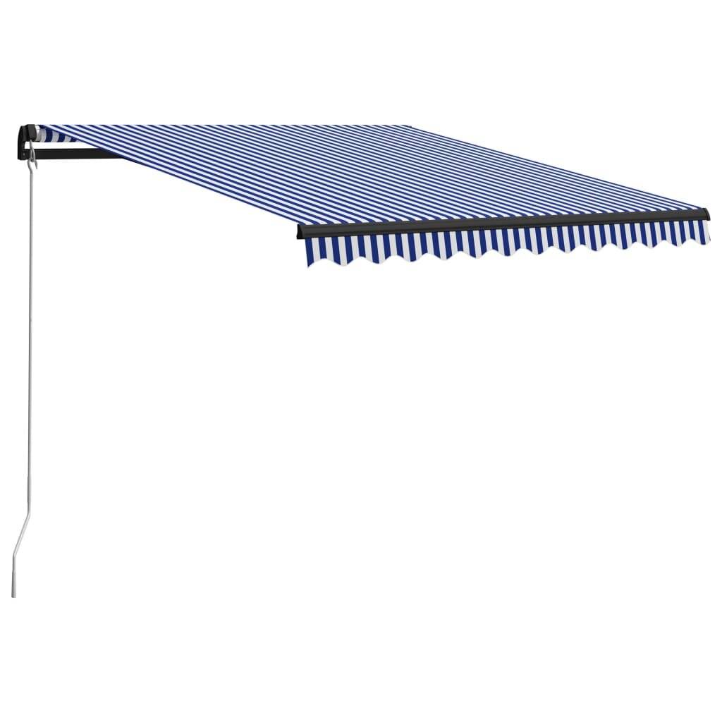 Einziehbare Markise Handbetrieben mit LED 300x250 cm Blau Weiß