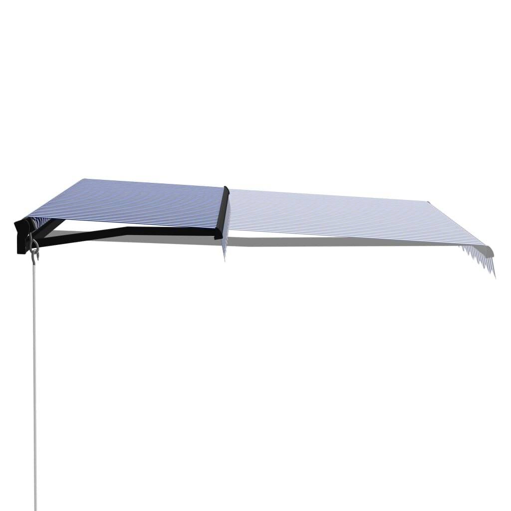 Einziehbare Markise Handbetrieben mit LED 300x250 cm Blau Weiß