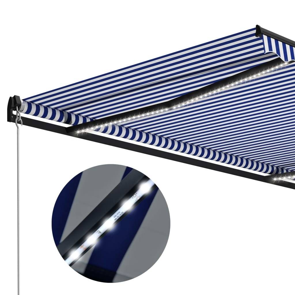 Einziehbare Markise Handbetrieben mit LED 300x250 cm Blau Weiß