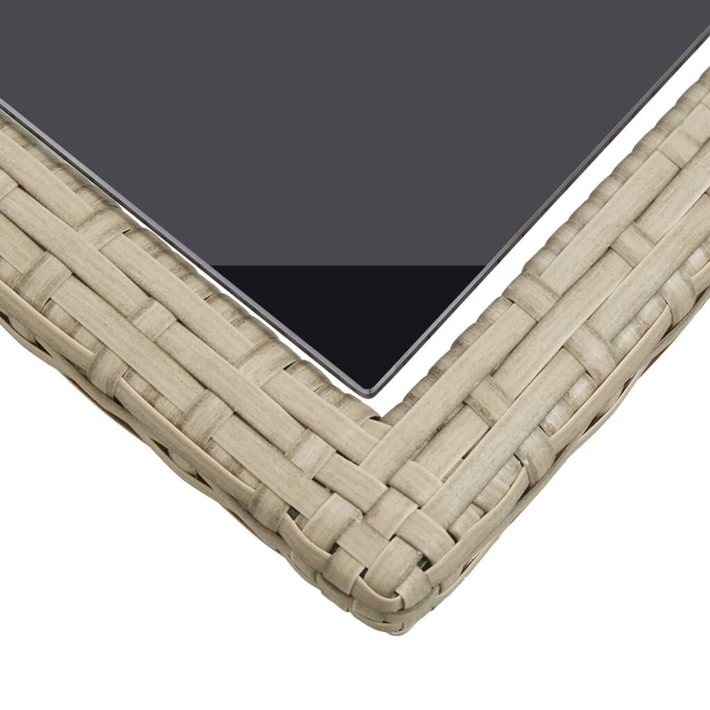 Gartentisch Beige 110×53×72 cm Glas und Poly Rattan