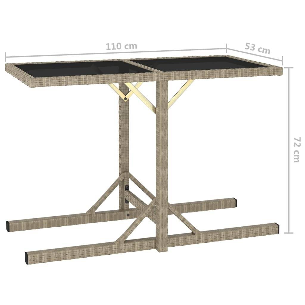 Gartentisch Beige 110×53×72 cm Glas und Poly Rattan