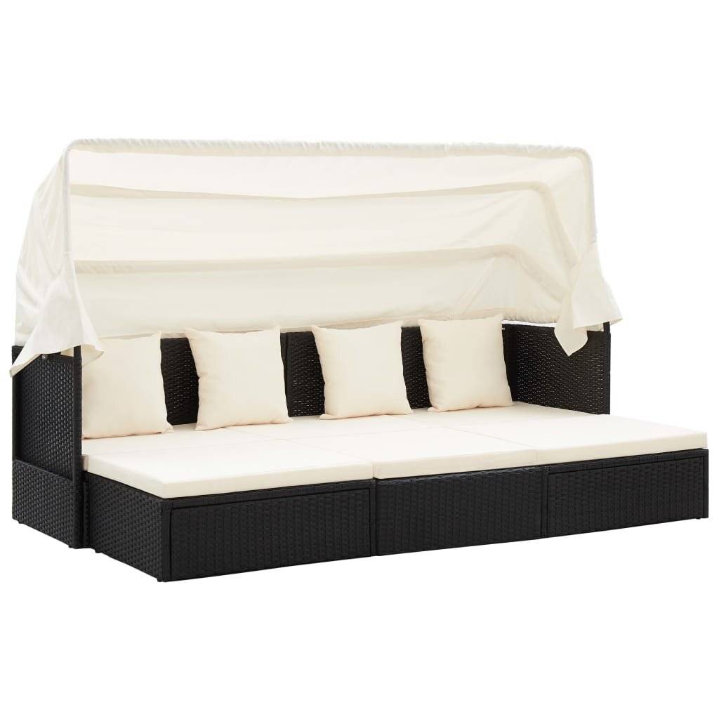 Gartenbett mit Dach Schwarz 200 x 60 x 124 cm Poly Rattan