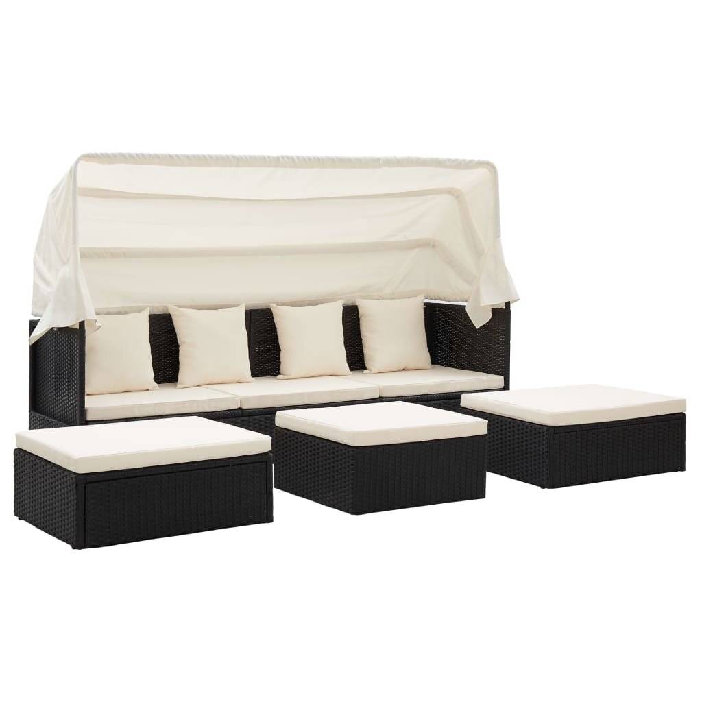 Gartenbett mit Dach Schwarz 200 x 60 x 124 cm Poly Rattan