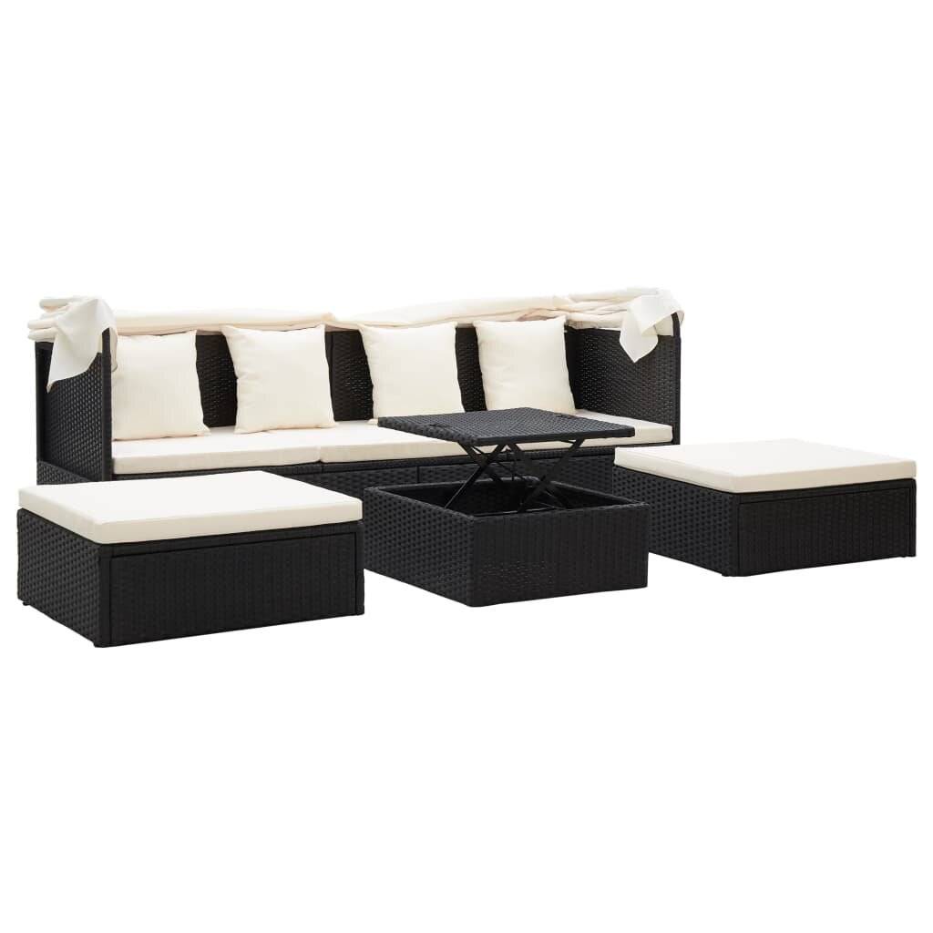 Gartenbett mit Dach Schwarz 200 x 60 x 124 cm Poly Rattan