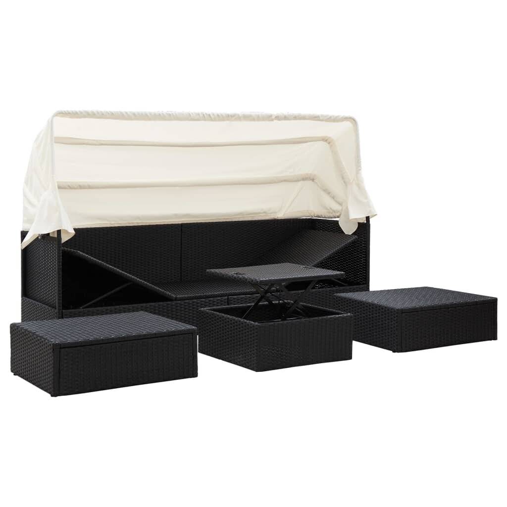 Gartenbett mit Dach Schwarz 200 x 60 x 124 cm Poly Rattan
