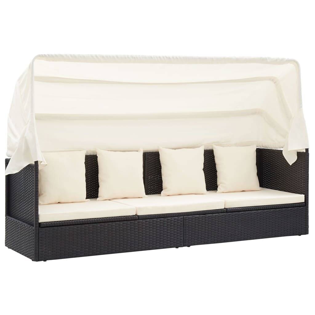 Gartenbett mit Dach Schwarz 200 x 60 x 124 cm Poly Rattan