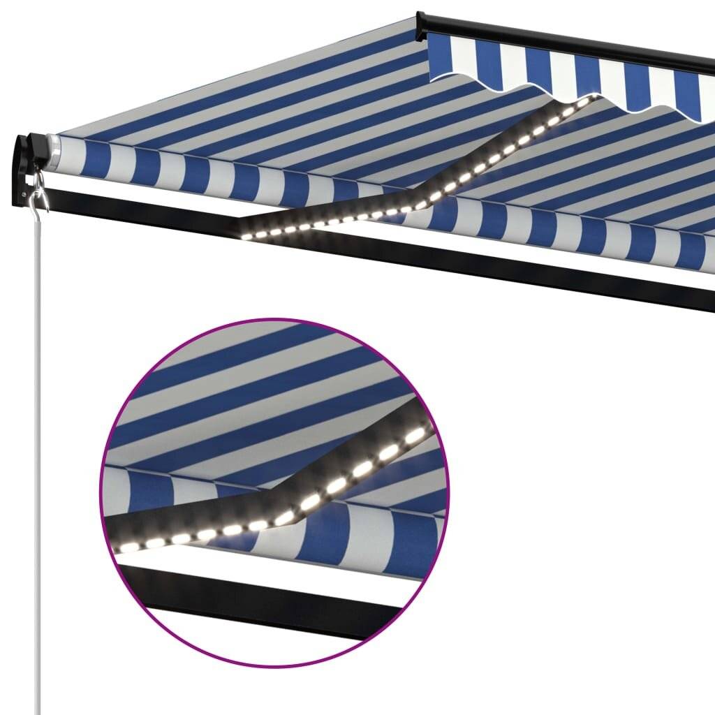 Gelenkarmmarkise Einziehbar mit LED 400x350 cm Blau und Weiß