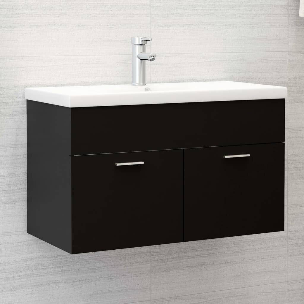 Waschbeckenunterschrank mit Einbaubecken Schwarz Spanplatte