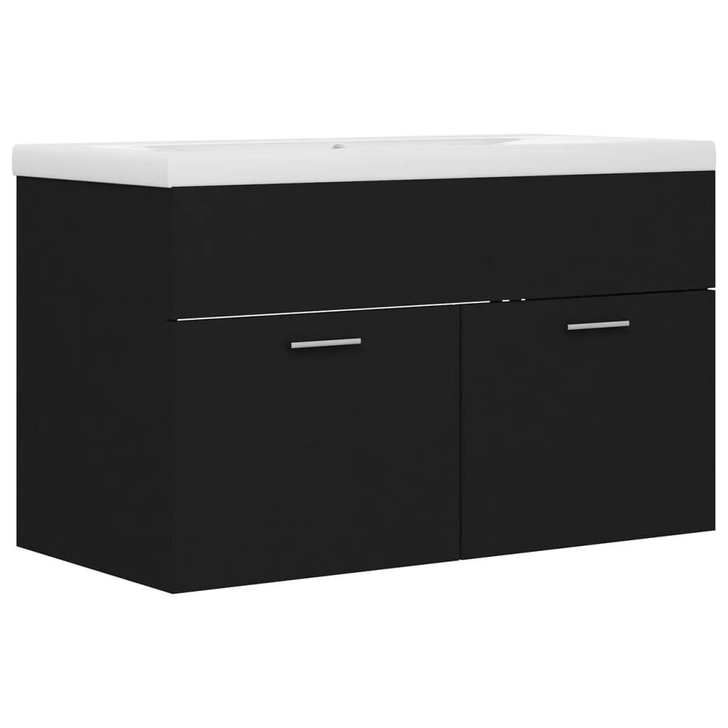 Waschbeckenunterschrank mit Einbaubecken Schwarz Spanplatte