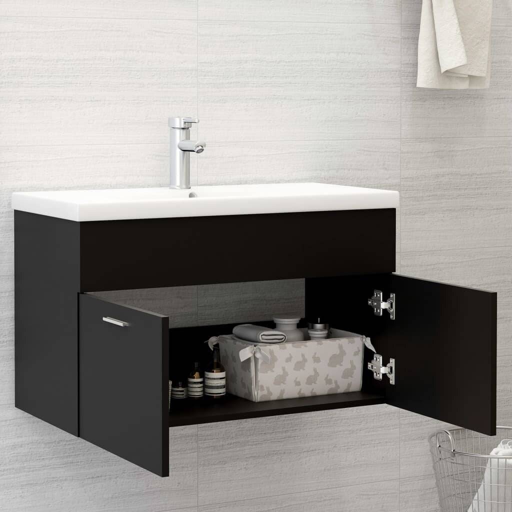 Waschbeckenunterschrank mit Einbaubecken Schwarz Spanplatte
