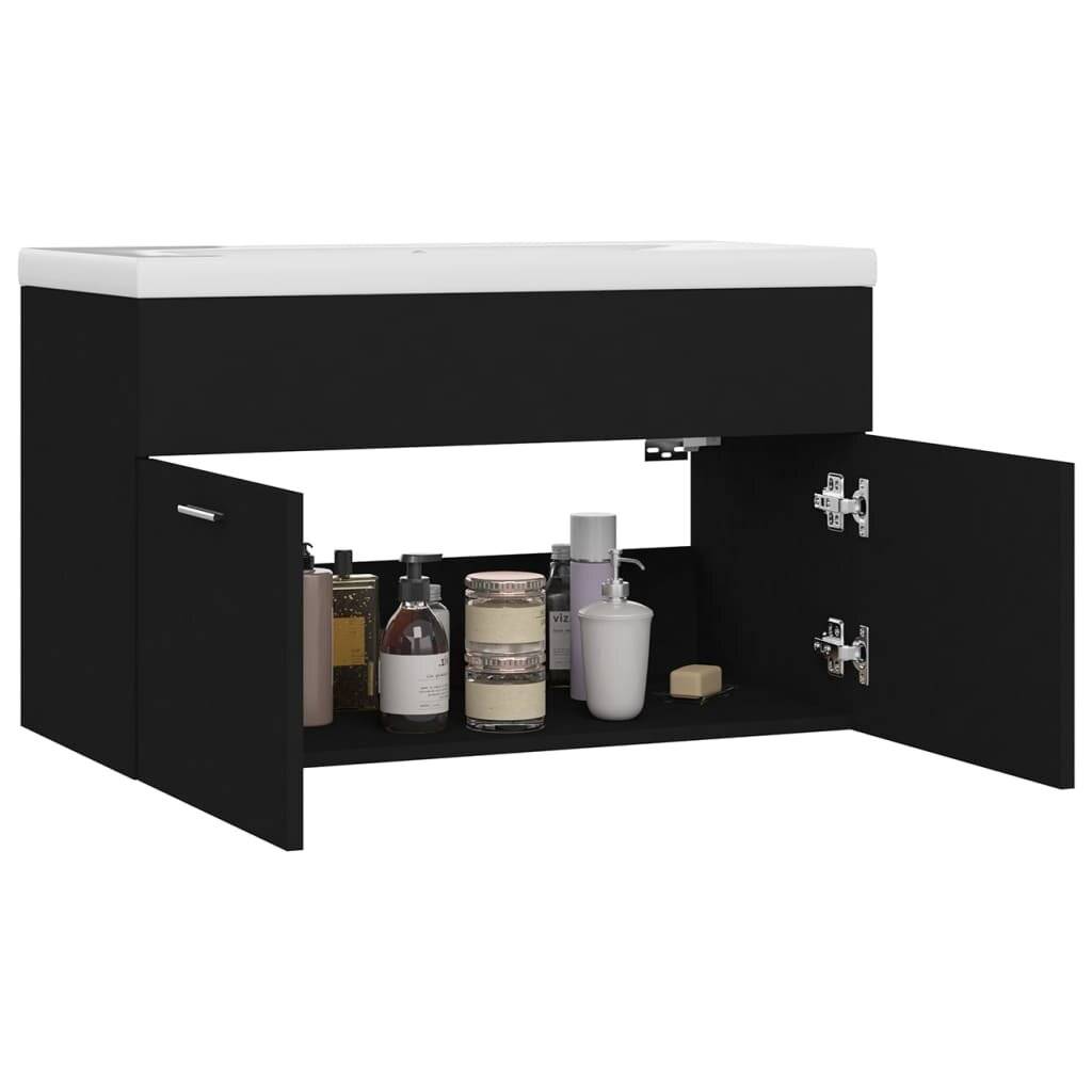 Waschbeckenunterschrank mit Einbaubecken Schwarz Spanplatte