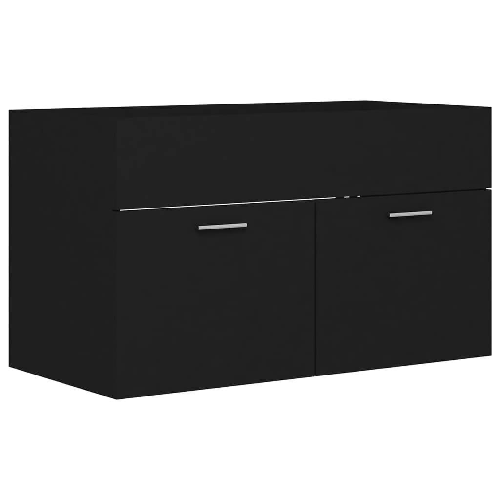 Waschbeckenunterschrank mit Einbaubecken Schwarz Spanplatte