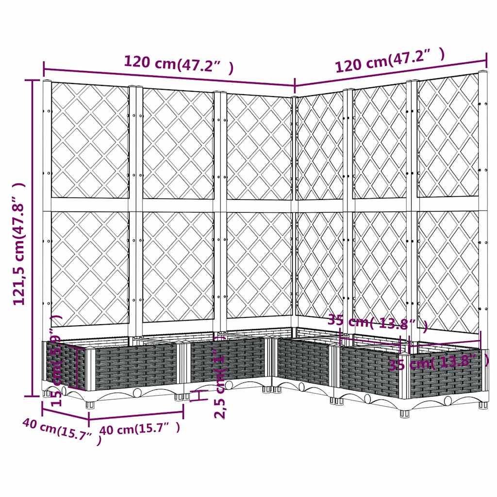 vidaXL Pflanzkübel mit Spalier Dunkelgrau 120x120x121,5 cm PP