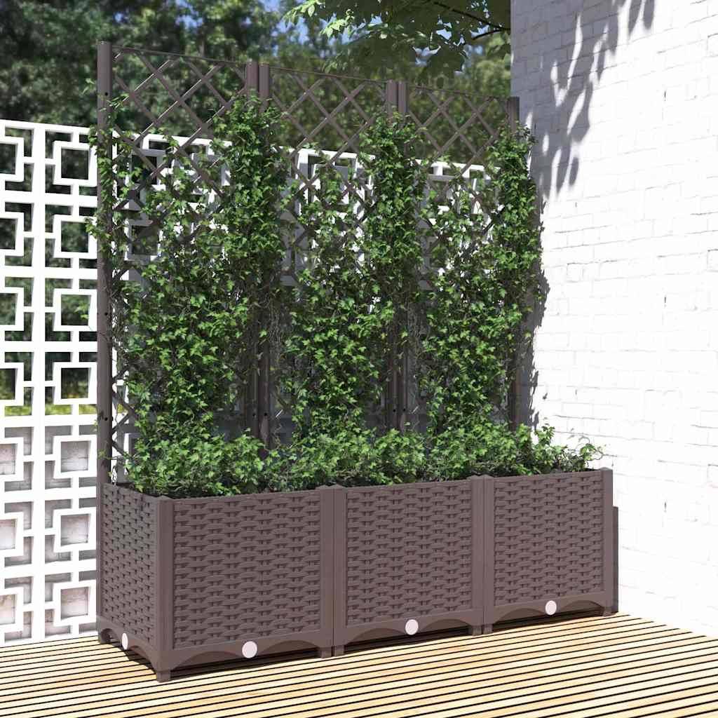 vidaXL Pflanzkübel mit Rankgitter Braun 120x40x136 cm PP