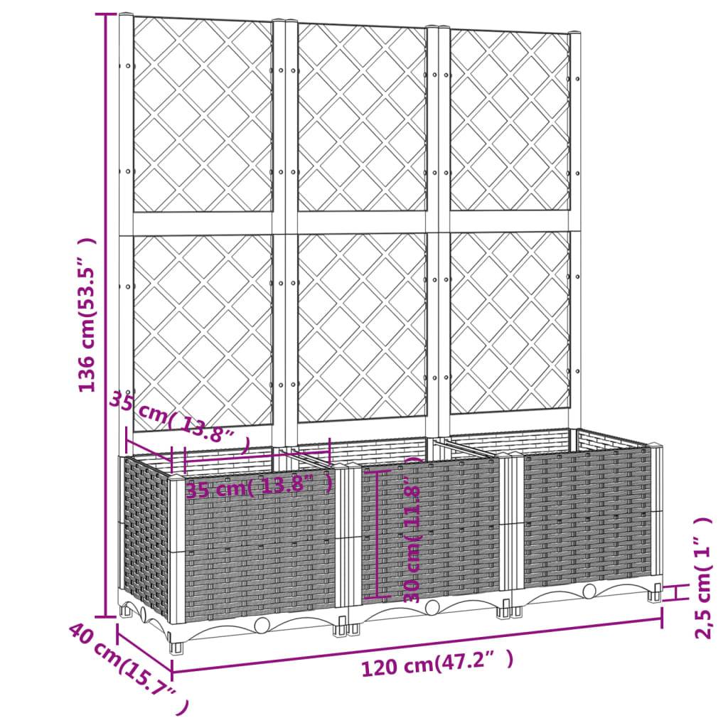 vidaXL Pflanzkübel mit Rankgitter Braun 120x40x136 cm PP