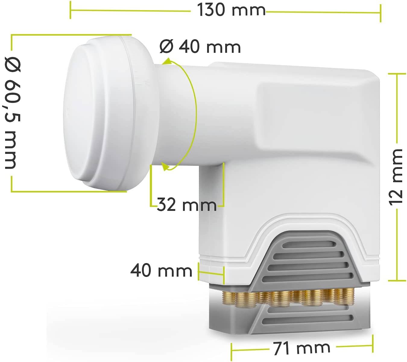 Goobay 67273 Universal Octo LNB für 8x Teilnehmer UHD 8K vergoldete F-Buchsen wasserdicht SAT LNB digital DVB-S2 & DVB-S