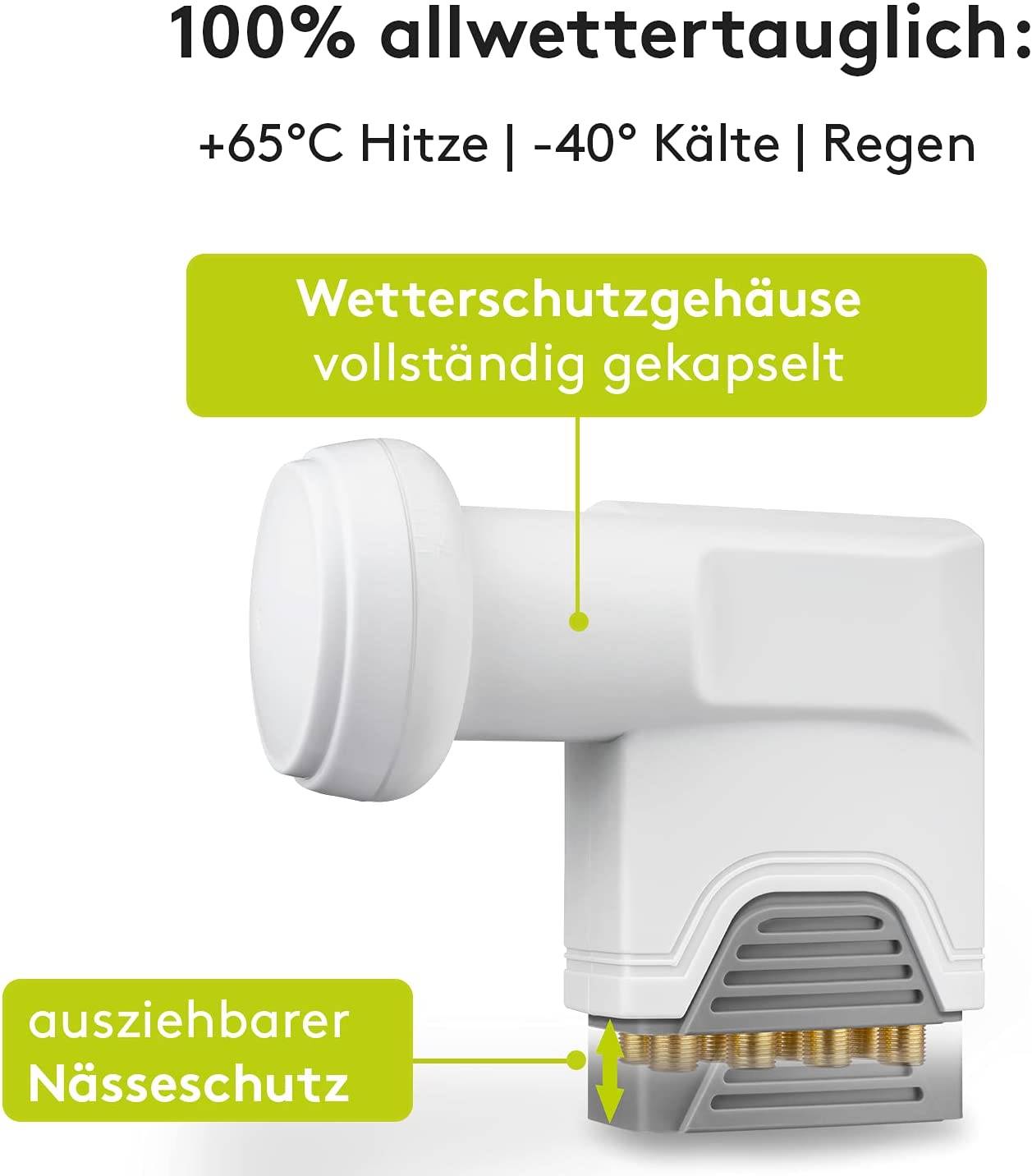 Goobay 67273 Universal Octo LNB für 8x Teilnehmer UHD 8K vergoldete F-Buchsen wasserdicht SAT LNB digital DVB-S2 & DVB-S