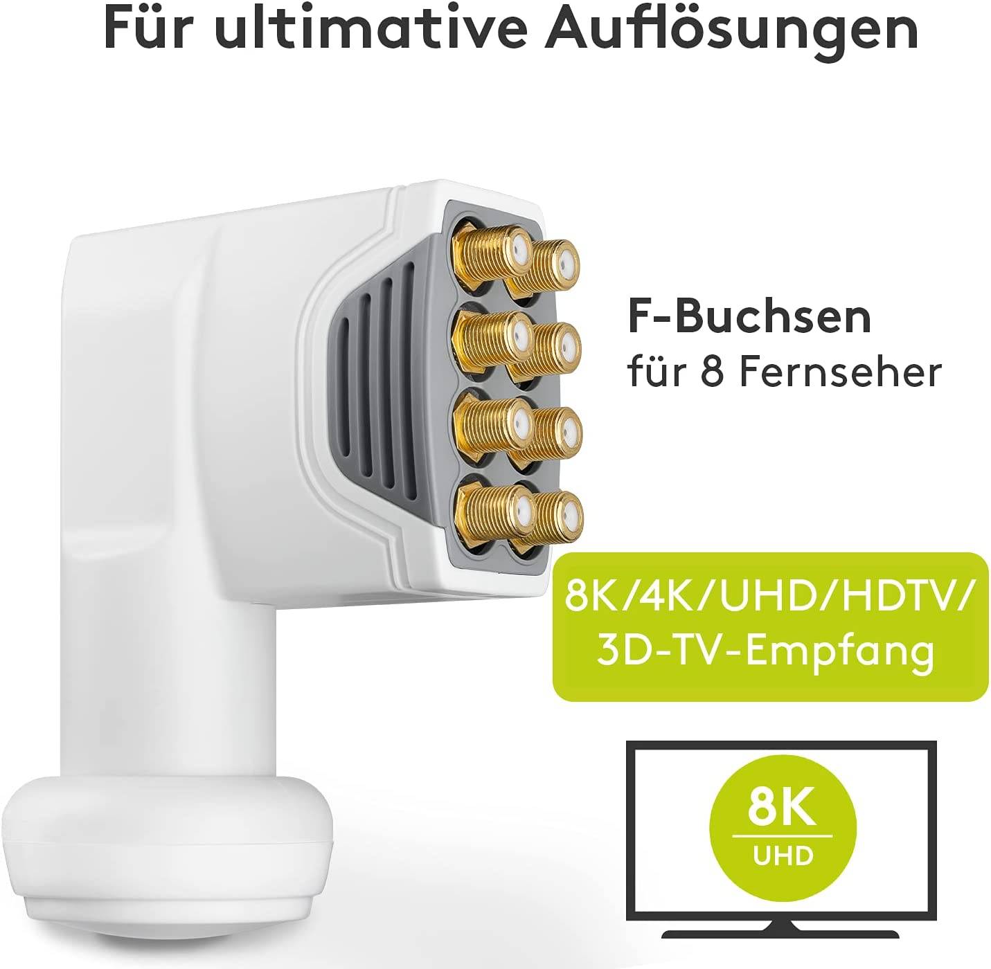 Goobay 67273 Universal Octo LNB für 8x Teilnehmer UHD 8K vergoldete F-Buchsen wasserdicht SAT LNB digital DVB-S2 & DVB-S