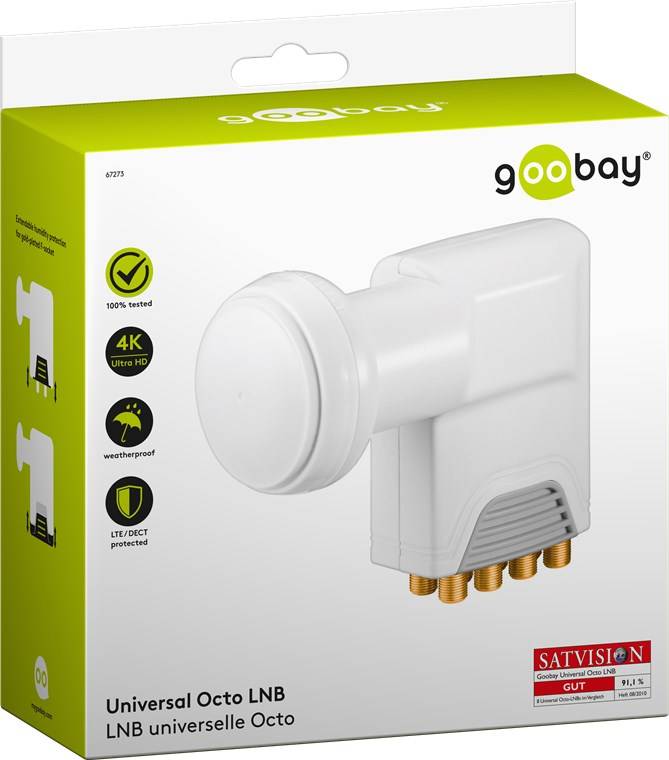 Goobay 67273 Universal Octo LNB für 8x Teilnehmer UHD 8K vergoldete F-Buchsen wasserdicht SAT LNB digital DVB-S2 & DVB-S
