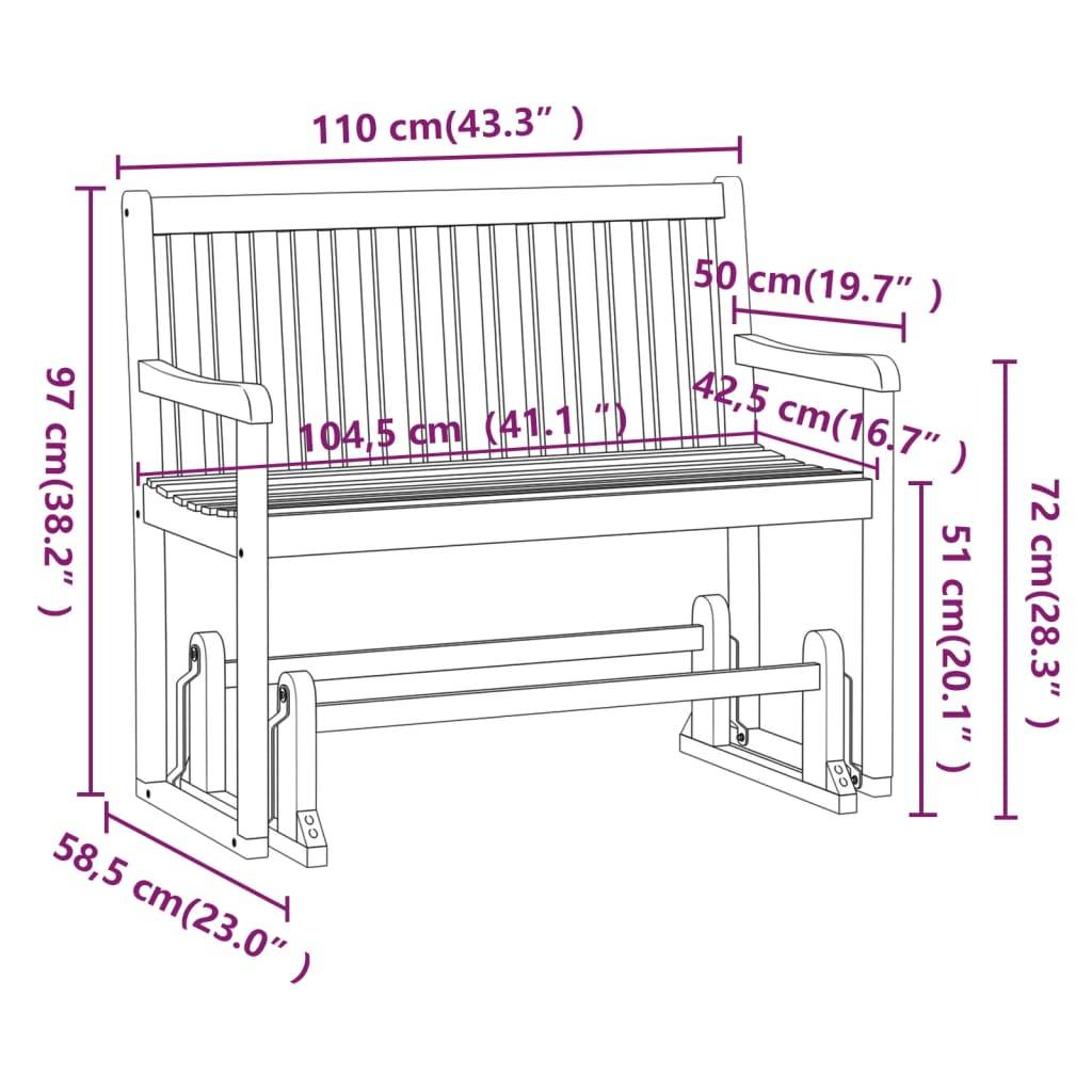 vidaXL Garten-Schaukelbank 110 cm Massivholz Akazie