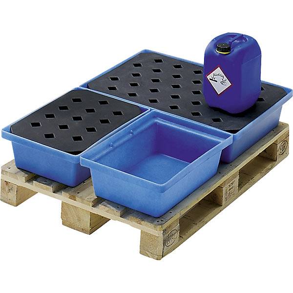 PE-Kleingebinde- und Palettenwanne LxBxH 800 x 600 x 170 mm Auffangvolumen 40 l mit PE-Gitterrost. 116059 49