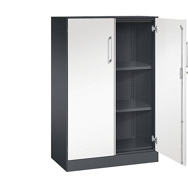 Flügeltürenschrank ASISTO Höhe 1292 mm Breite 800 mm 2 Fachböden schwarzgrau/verkehrsweiß. C+P 53879149