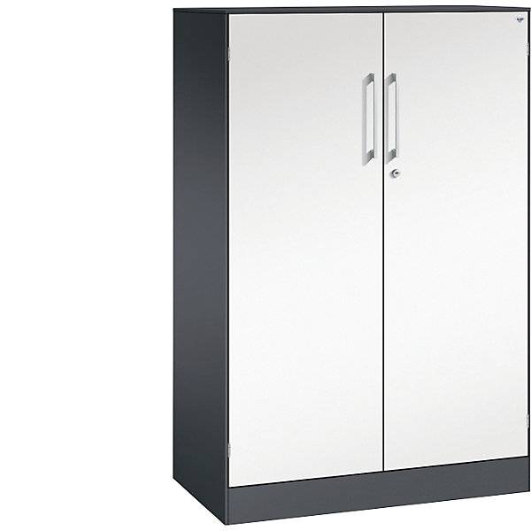 Flügeltürenschrank ASISTO Höhe 1292 mm Breite 800 mm 2 Fachböden schwarzgrau/verkehrsweiß. C+P 53879149