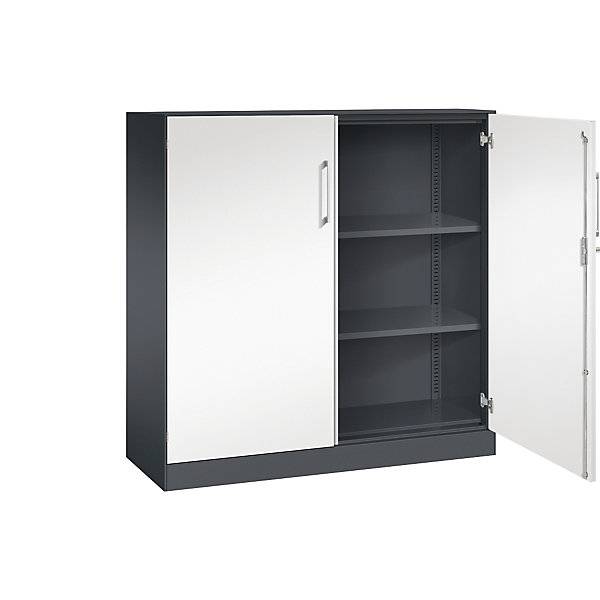 Flügeltürenschrank ASISTO Höhe 1292 mm Breite 1200 mm 2 Fachböden schwarzgrau/verkehrsweiß. C+P 53883149