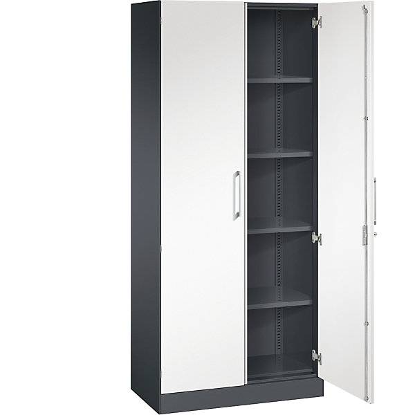Flügeltürenschrank ASISTO Höhe 1980 mm Breite 800 mm 4 Fachböden schwarzgrau/verkehrsweiß. C+P 53891149