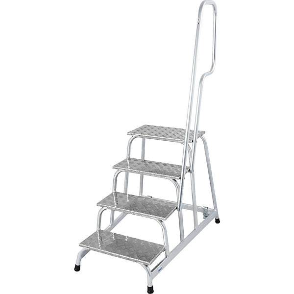 Mobiler Montagetritt STABILO, 2 Bockrollen, Handlauf einseitig, 4 Stufen., KRAUSE, 569356 49