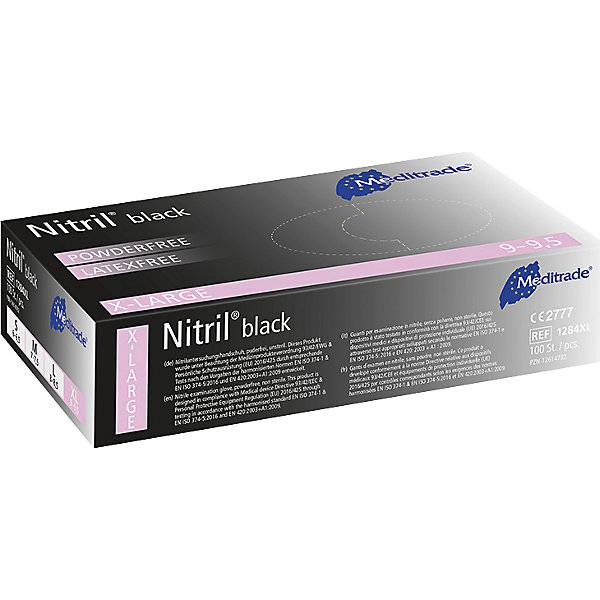 Nitril-Einweghandschuhe Meditrade, VE 1000 Stk, lebensmittelkonform, schwarz, Größe XL., 625920 49,