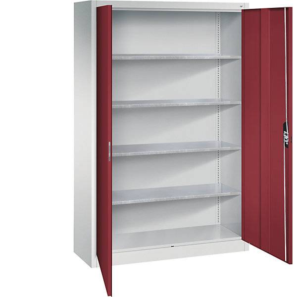 Werkstatt-Flügeltürschrank HxBxT 1950 x 1200 x 400 mm lichtgrau / rubinrot. C+P Moebelsysteme | GmbH & CO. KG