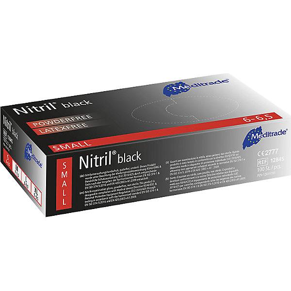 Nitril-Einweghandschuhe Meditrade, VE 1000 Stk, lebensmittelkonform, schwarz, Größe S., 625917 49, Arbeitshandschuh