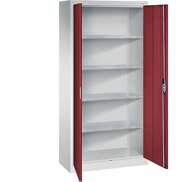 Werkstatt-Flügeltürschrank HxBxT 1950 x 930 x 400 mm lichtgrau / rubinrot. C+P Moebelsysteme | GmbH & CO. KG