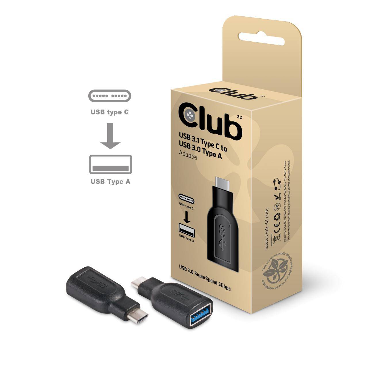 club3D USB 3.2 Gen 1 (USB 3.0) Adapter [1x USB-C® Stecker - 1x USB 3.2 Gen 1 Buchse A (USB 3.0)] 186679