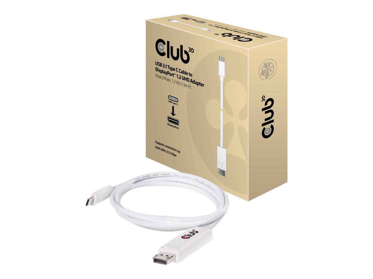 club3D USB-C® / DisplayPort Adapterkabel USB-C® Stecker, DisplayPort Stecker 1.20 m Weiß CAC-1517 DisplayPort-Kabel