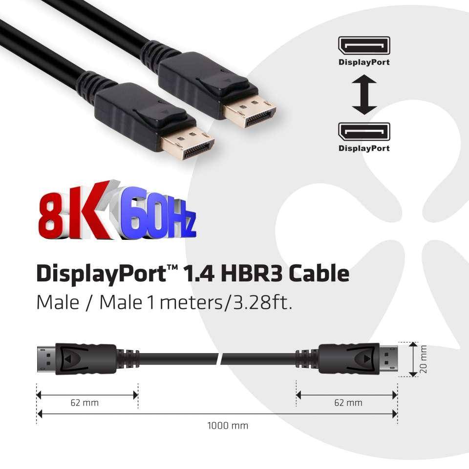 club3D DisplayPort Anschlusskabel DisplayPort Stecker, DisplayPort Stecker 1.00 m Schwarz CAC-2067 Flammwidrig, 8K UHD DisplayPort-Kabel