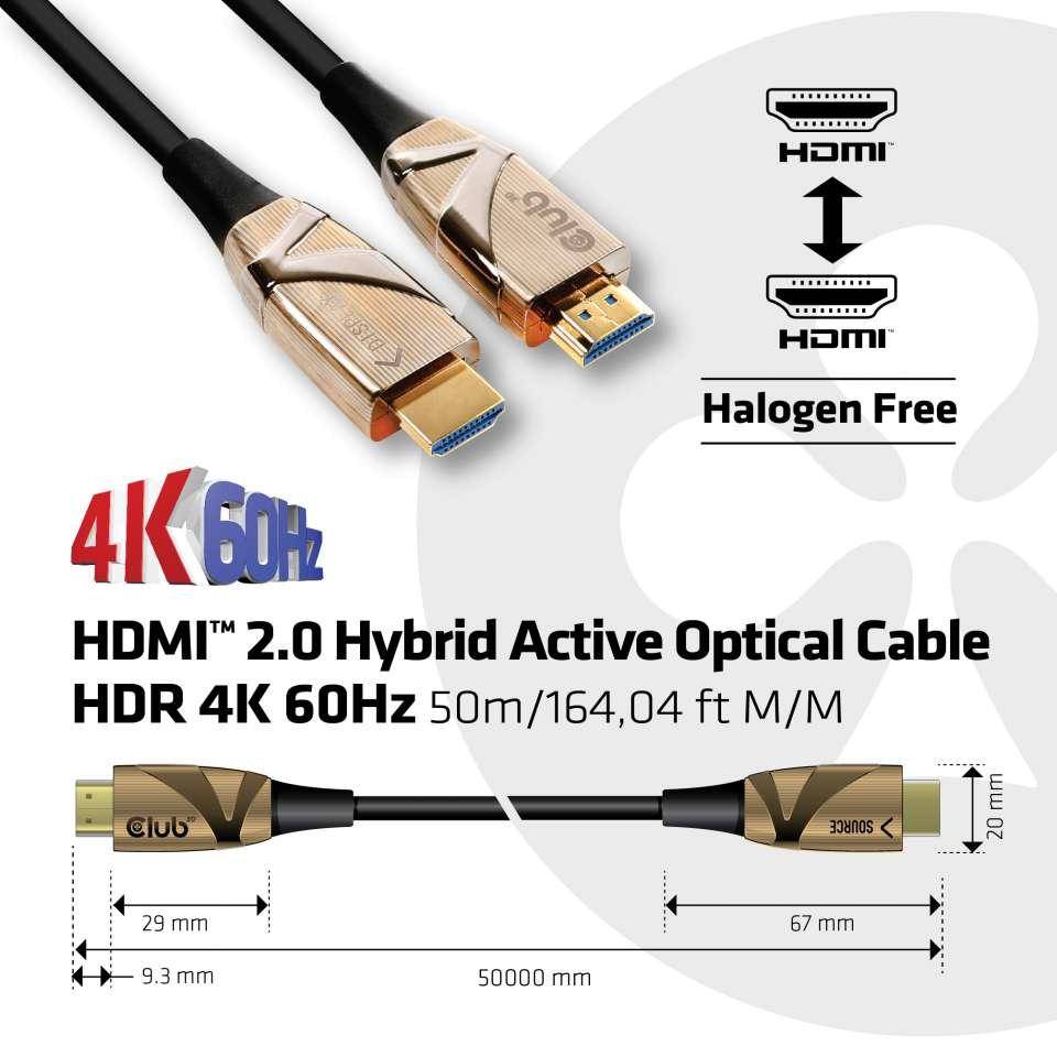 club3D HDMI Anschlusskabel HDMI-A Stecker, HDMI-A Stecker 50.00 m Schwarz CAC-1391 4K UHD, Halogenfrei, Flammwidrig HDMI-Kabel